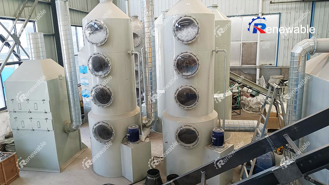 Waste gas treatment spray tower waste gas treatment process